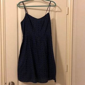Spaghetti strap (adjustable) navy eyelet dress